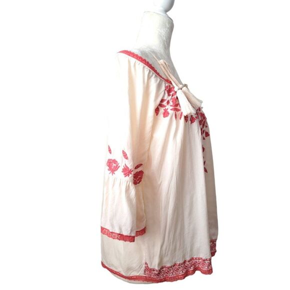 Love Sam Women's Cold Shoulder Salmon Pink Embroidered Boho Hippie Top  Sz XS - Picture 3 of 8